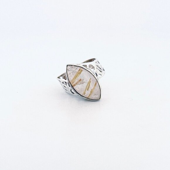 Brand New Sterling Silver 925 Marquise Cut Rutilated Quartz Ring, Size 6 - Picture 1 of 10
